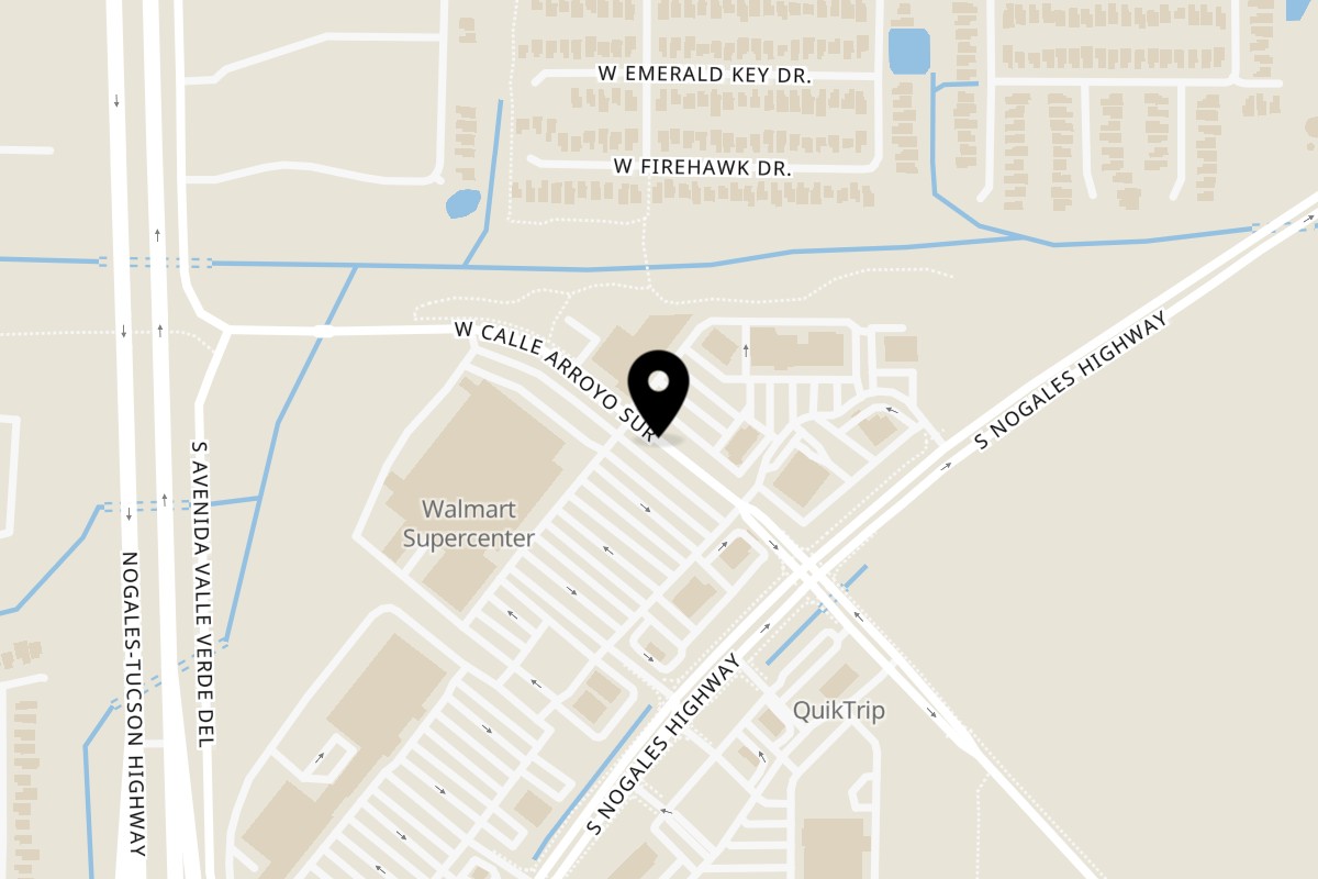 Map showing the location of Longhorn Outpost & Barbeque Company on 720 W Calle Arroyo Sur #100 in Green Valley
